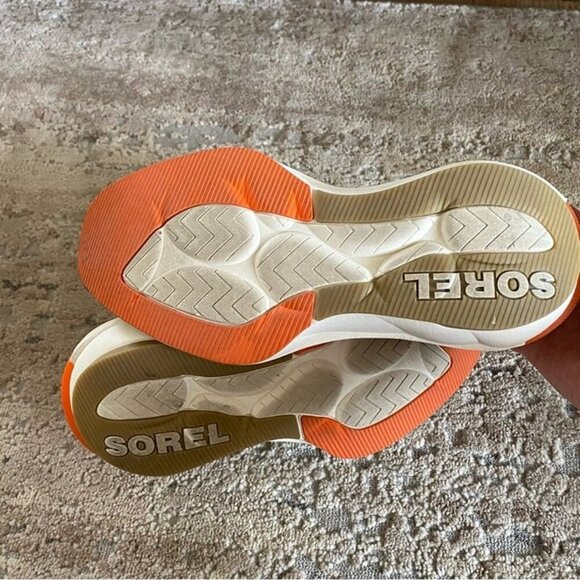 Sorel Explorer Defy Low Top Sneakers Tennis Shoes Ceramic Chalk Orange Cream - Picture 8 of 9